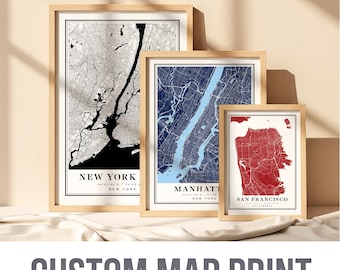 Personalized City Map Art Print: Customized Town Wall Decor (Set of 3)