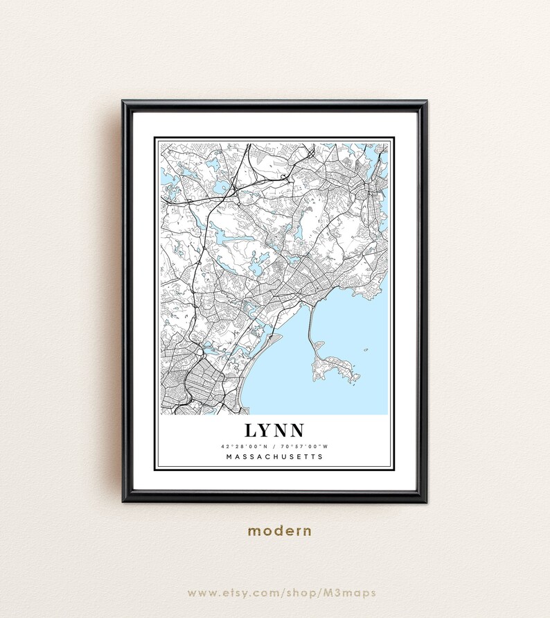 Lynn Massachusetts map, Lynn MA map, Lynn city map, Lynn print, Lynn poster, Lynn art, Lynn map, Custom city map image 2