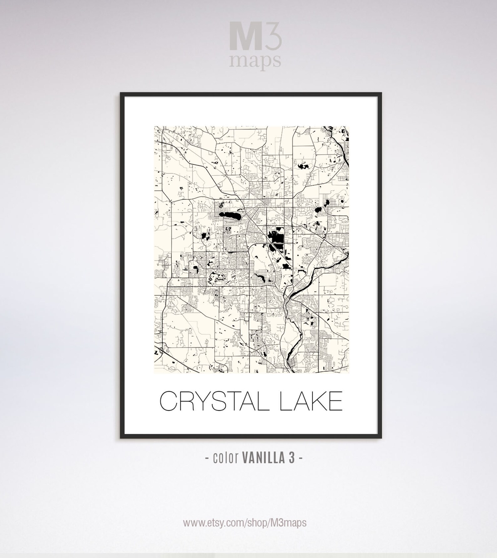 Crystal Lake Illinois Crystal Lake IL Map Crystal Lake Map Etsy