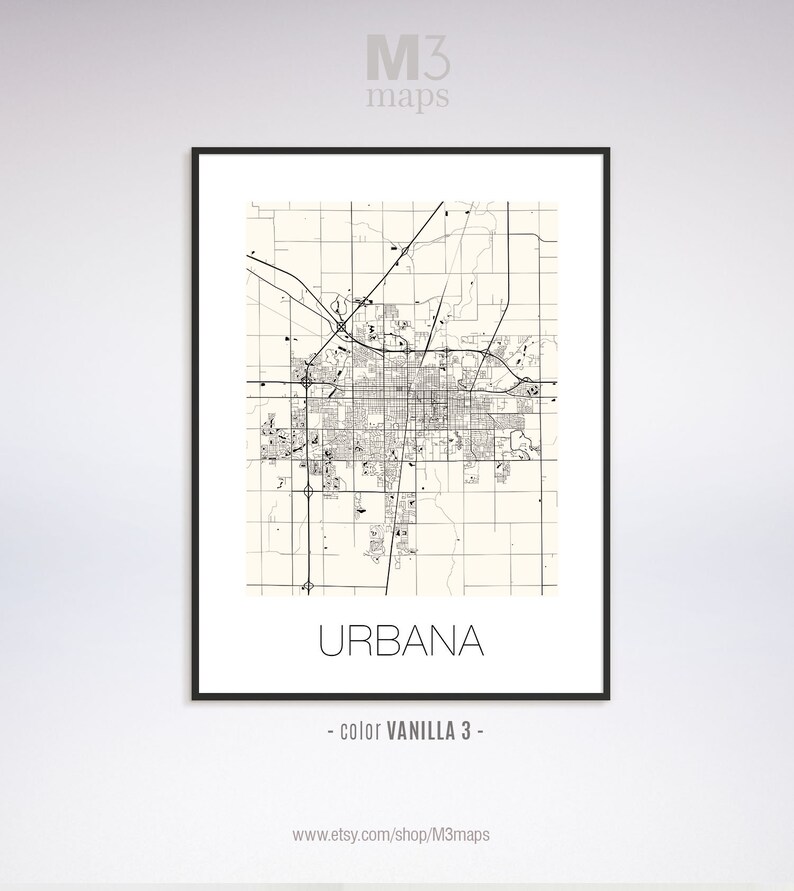 Urbana Illinois Urbana IL Map Urbana Map Urbana Print Etsy