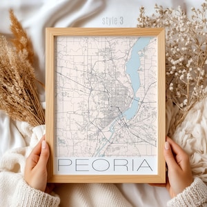 Mappa di Peoria, Illinois, regalo: decorazione murale unica della città, decorazione da viaggio personalizzata, perfetto regalo di inaugurazione della casa e souvenir