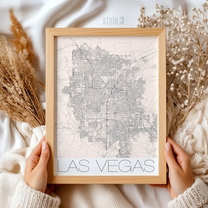 Cadeau carte de Las Vegas Nevada – oeuvre d'art murale unique, impression de ville vintage, décoration de voyage, affiche souvenir, décoration de bureau à domicile, illustration de carte de Las Vegas