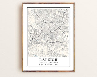 Raleigh North Carolina Map Art Print: Custom City Map