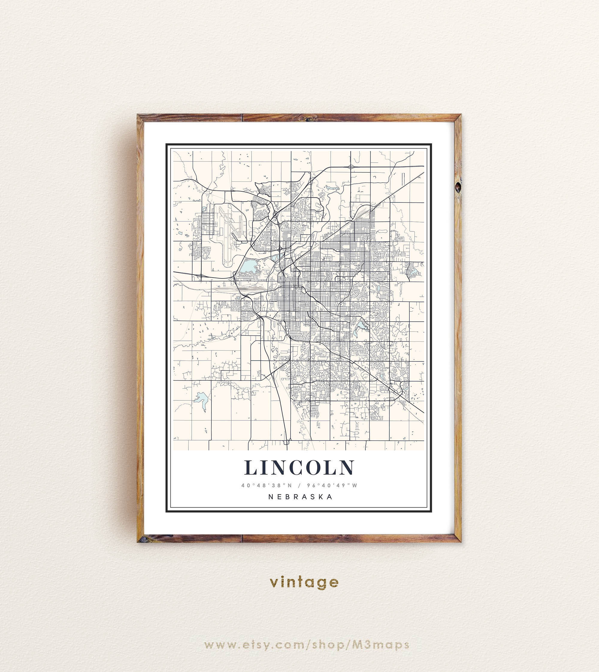 Lincoln Nebraska map Lincoln NE map Lincoln city map Etsy