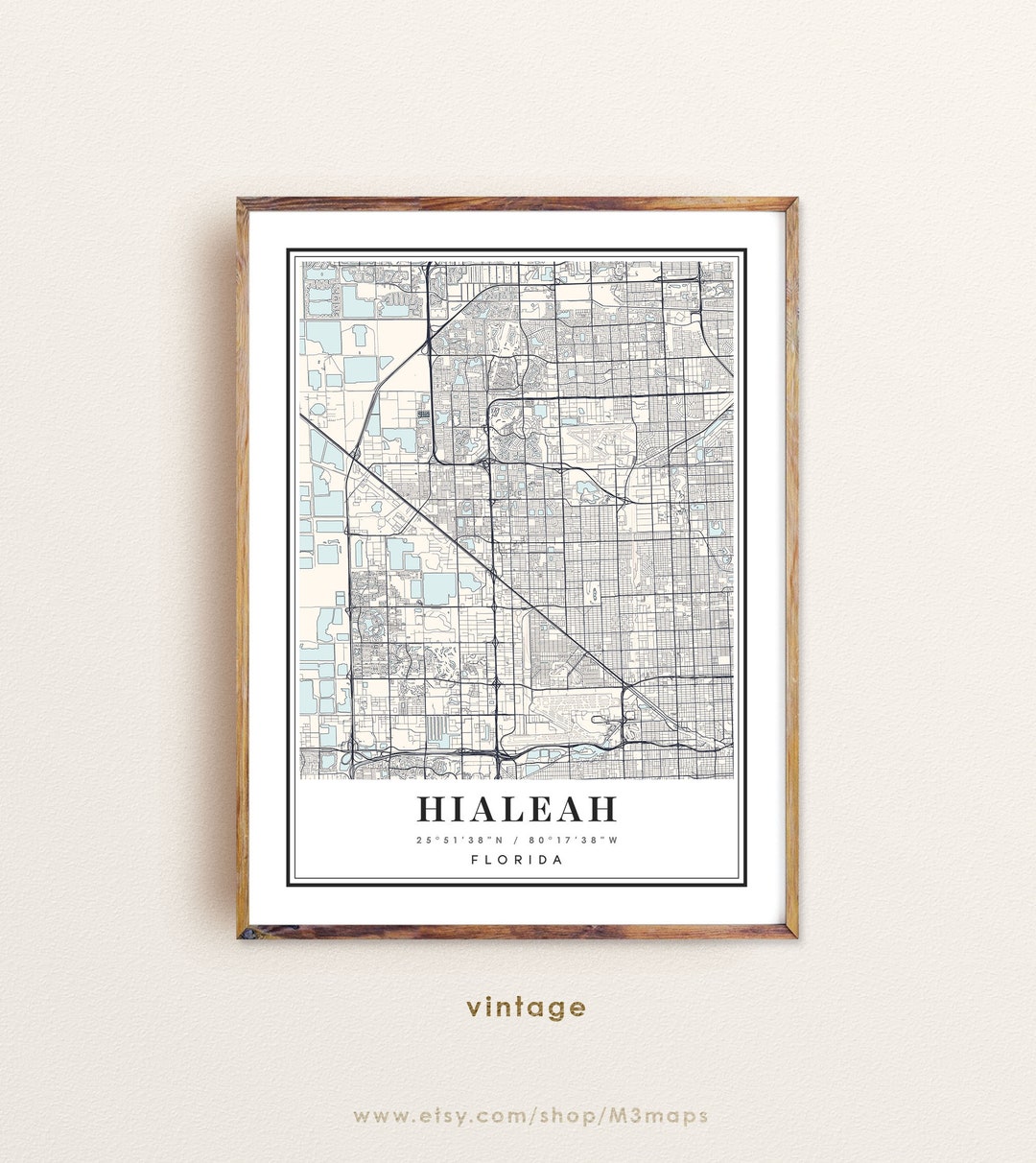 Hialeah Florida Map, Hialeah FL Map, Hialeah City Map, Hialeah Print