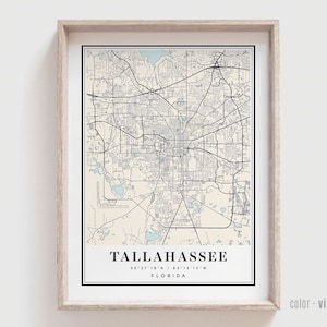 Tallahassee FL Mapa Wydruk - Tallahassee Florida City Plakat - Spersonalizowana Sztuka Nowoczesna i Współczesna