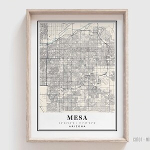 Impression de carte de Mesa de A à Z - Poster de la ville de Mesa en Arizona - Art moderne et contemporain personnalisé