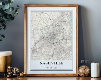 Nashville TN Tennessee Map wall art city poster print decor