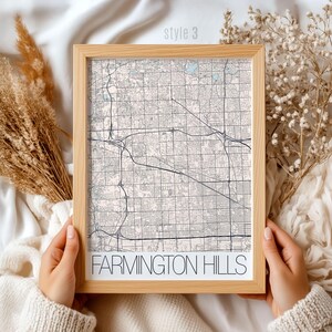 Farmington Hills Michigan Map Art Print: Modern City Street Map