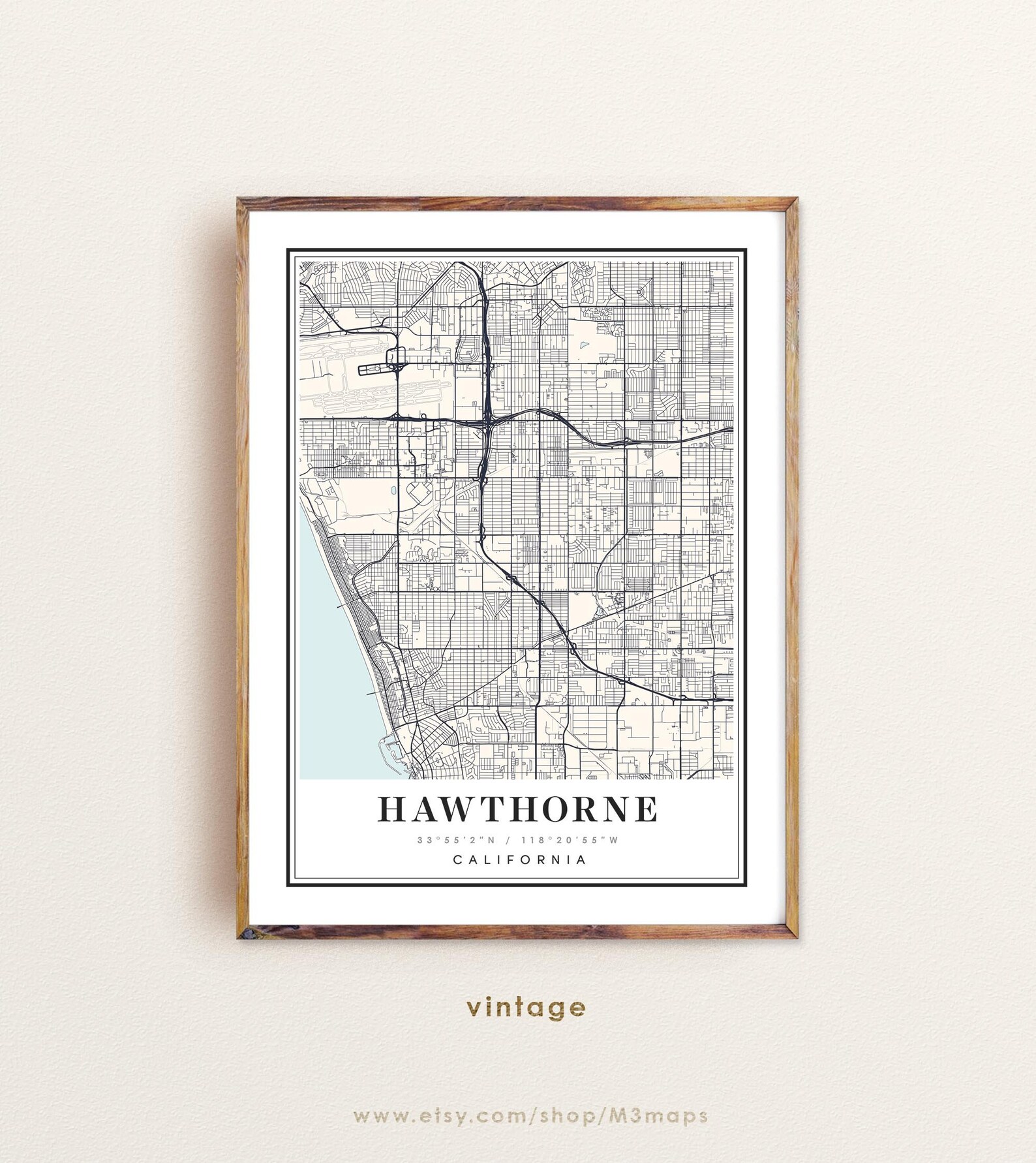 Hawthorne California map Hawthorne CA map Hawthorne city | Etsy