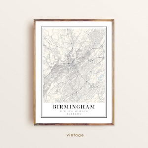 Carte de Birmingham en Alabama, carte de Birmingham AL, plan de la ville de Birmingham, impression de Birmingham, affiche de Birmingham, art de Birmingham, carte de Birmingham