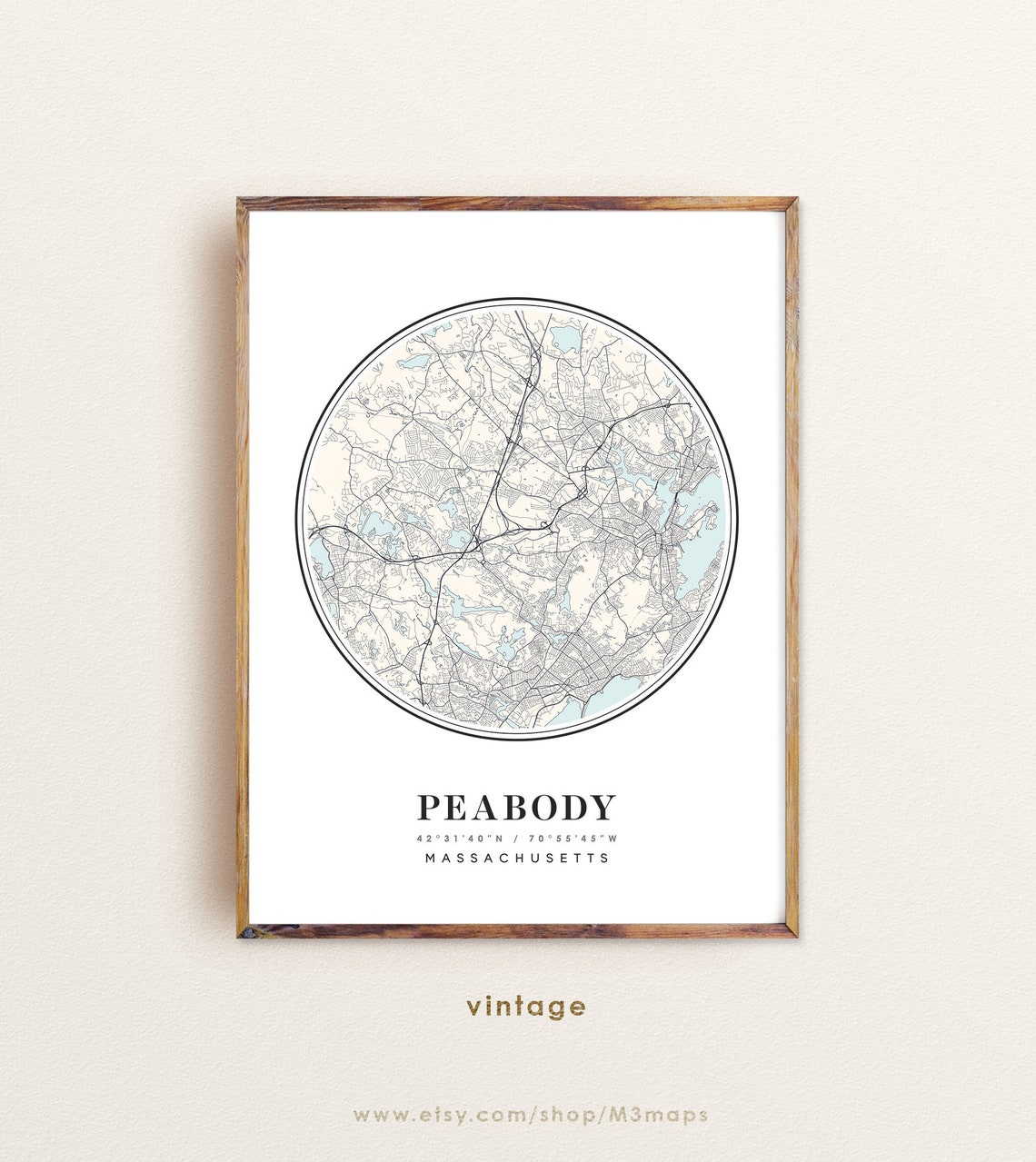 Peabody Map Massachusetts Peabody MA Map Peabody Print Etsy