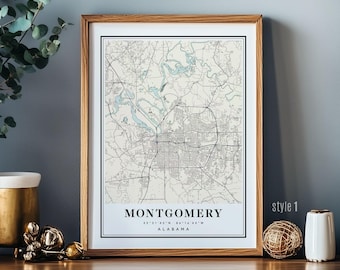 Montgomery AL Alabama Mappa murale città poster stampa decorazione