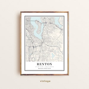 Renton Washington-kaart, Renton WA-kaart, Renton-stadskaart, Renton-afdruk, Renton-poster, Renton-kunst, Renton-kaart, aangepaste stadskaart