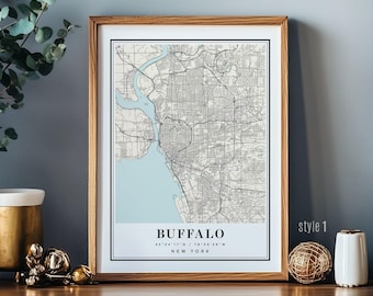 Mapa de Buffalo, Nova York, pôster decorativo para parede com a cidade de Buffalo.