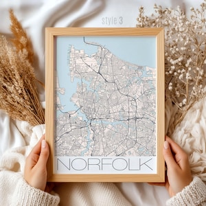 Norfolk Virginia Map Gift | Custom Norfolk VA City Wall Art Decor | Unique Birthday & Housewarming Present