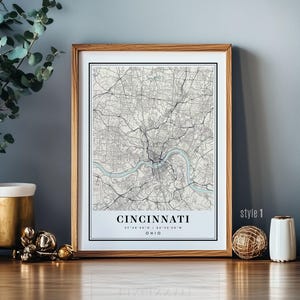 Art de carte personnalisé de Cincinnati dans l'Ohio - impression de carte minimaliste personnalisée de Cincinnati dans l'Ohio et poster de décoration murale