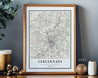 Cincinnati OH Ohio Map wall art city poster print decor