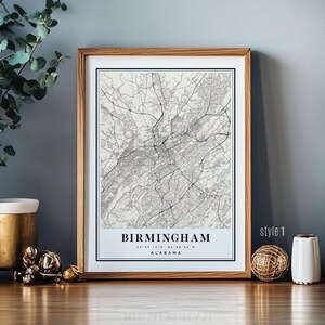 Art de carte de Birmingham en Alabama - impression de carte minimaliste personnalisée de Birmingham AL et affiche de décoration murale