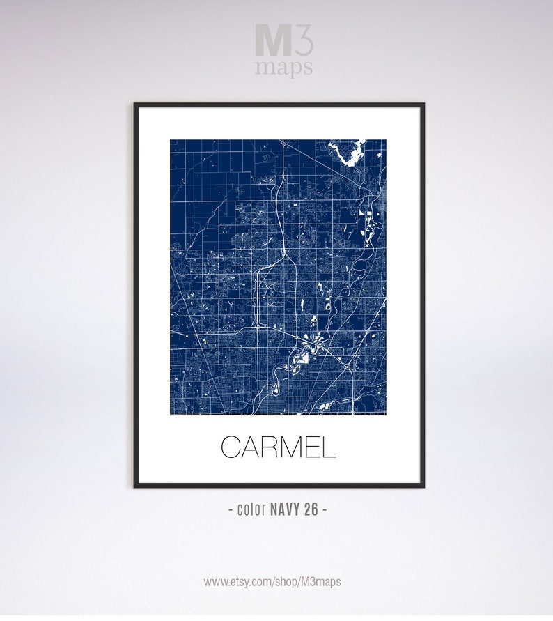 Carmel Indiana Carmel IN map Carmel map Carmel print Etsy
