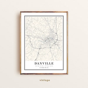 Danville Virginia map, Danville VA map, Danville city map, Danville print, Danville poster, Danville art, Danville map