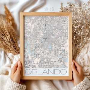 Cadeau kaart Orlando Florida | Gepersonaliseerde stadskaartkunst, uniek reissouvenir, woondecoratie muurafdruk, vakantieherinnering