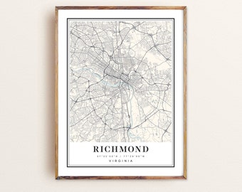 Richmond Virginia map, Richmond VA map, Richmond city map, Richmond print, Richmond poster, Richmond art, Richmond map, Custom city map