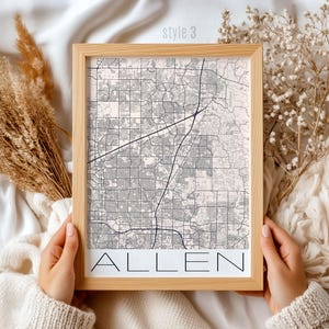 Allen Texas Map Art Print: Customizable City Wall Decor, TX Home Gift