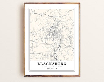 Blacksburg Virginia map, Blacksburg VA map, Blacksburg city map, Blacksburg print, Blacksburg poster, Blacksburg art, Blacksburg map