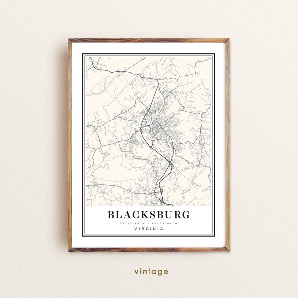 Blacksburg Virginia map, Blacksburg VA map, Blacksburg city map, Blacksburg print, Blacksburg poster, Blacksburg art, Blacksburg map