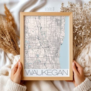 Waukegan Illinois Map Wandkunst - Vintage Straßenkarte Druck, Wohnkultur, Geschenk für Kartenliebhaber, Lake County IL Town Poster Einzigartige lokale Kunst