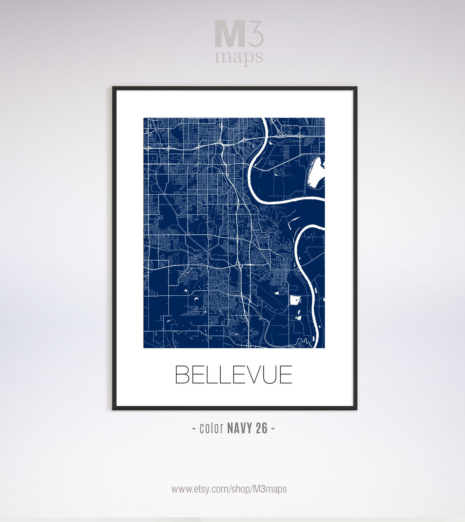 Bellevue Nebraska Bellevue NE Map Bellevue Map Bellevue Etsy