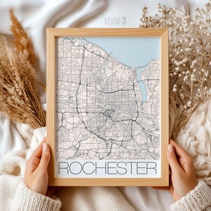 Cadeau carte Rochester New York | Impression vintage de la ville, décoration d'intérieur, oeuvre d'art murale unique à Rochester NY, souvenir de voyage, affiche de carte personnalisée