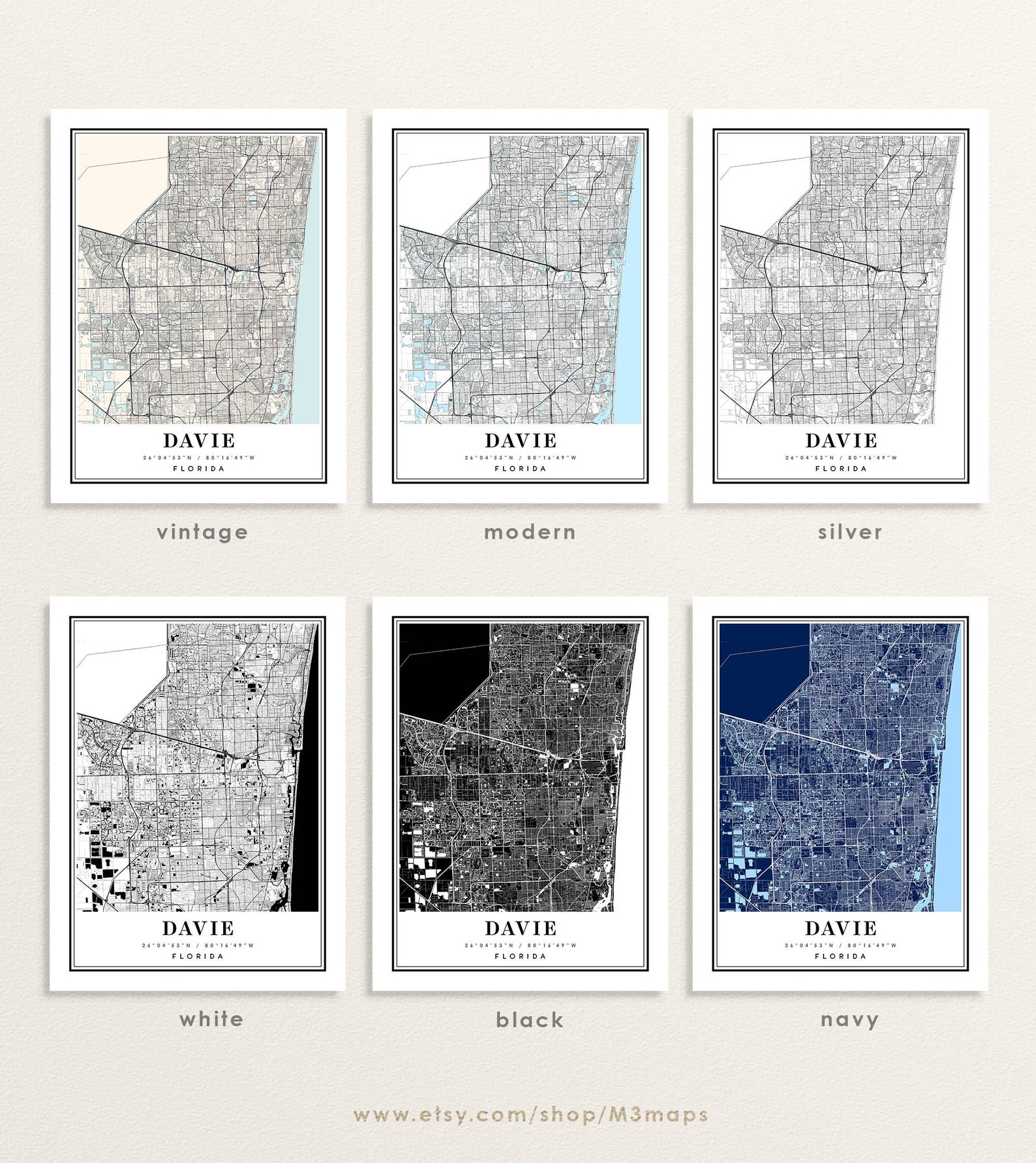 Davie Florida Map Davie FL Map Davie City Map Davie Print Etsy