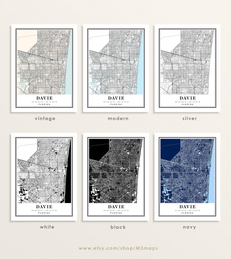 Davie Florida Map Davie FL Map Davie City Map Davie Print - Etsy