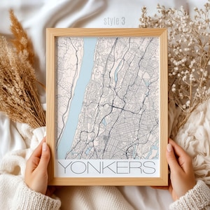 Cadeau carte Yonkers de New York - Art mural personnalisé de la ville, impression unique du quartier de New York, cadeau d'anniversaire ou de pendaison de crémaillère parfait