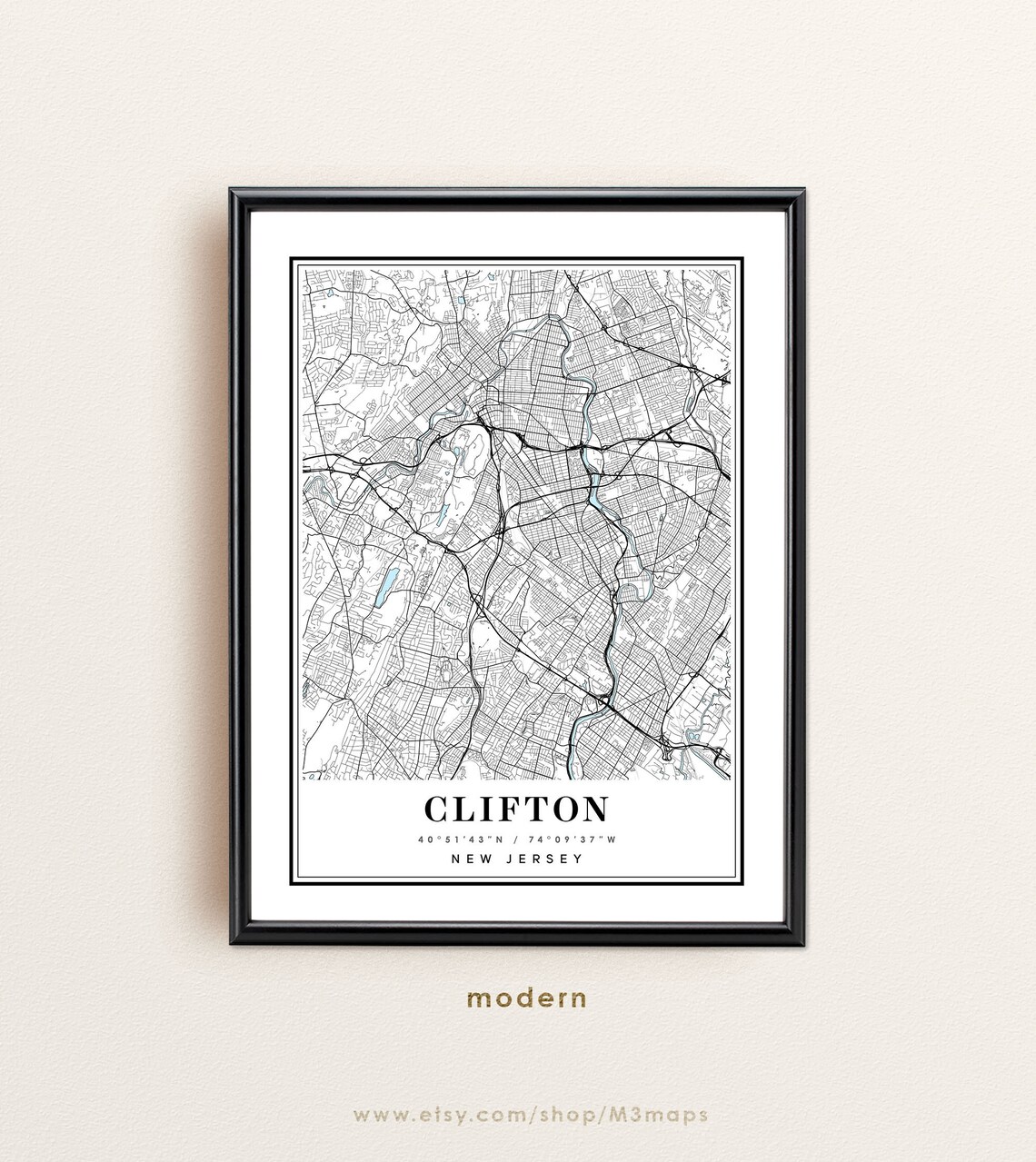 Clifton New Jersey Map Clifton NJ Map Clifton City Map - Etsy
