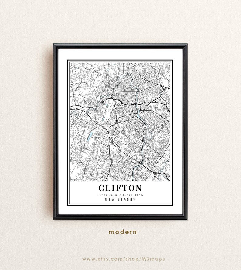 Clifton New Jersey Map Clifton NJ Map Clifton City Map Etsy