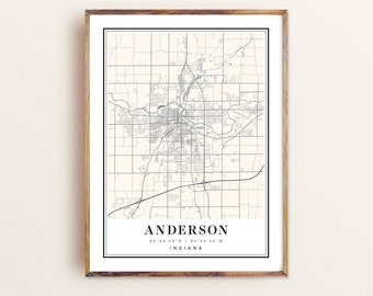 Anderson Indiana Map Art Print: Custom City Map