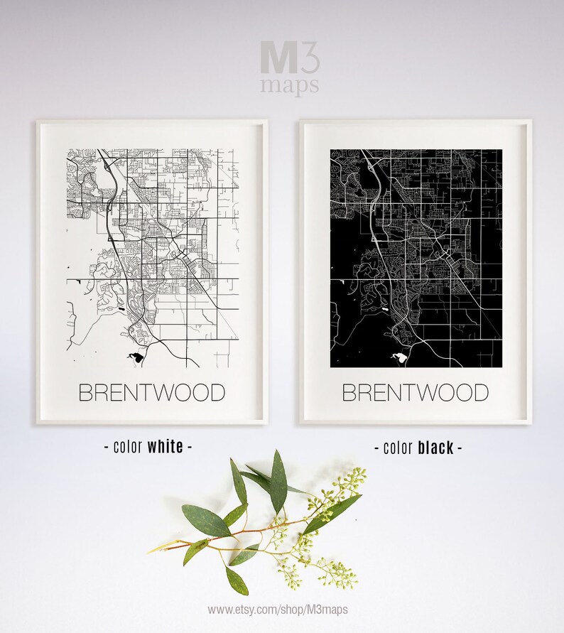 Brentwood California Brentwood CA Map Brentwood Map Etsy