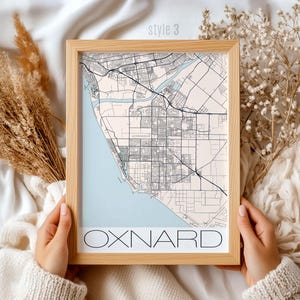 cadeau carte de la Californie d'Oxnard | Art mural ville personnalisé, décoration d'intérieur locale unique, souvenir de voyage, impression ville côtière