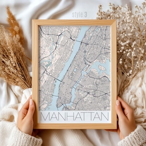 Manhattan City Map Art Print Poster | Urban Home Decor & Wall Art | Perfect Gift for NYC Lovers