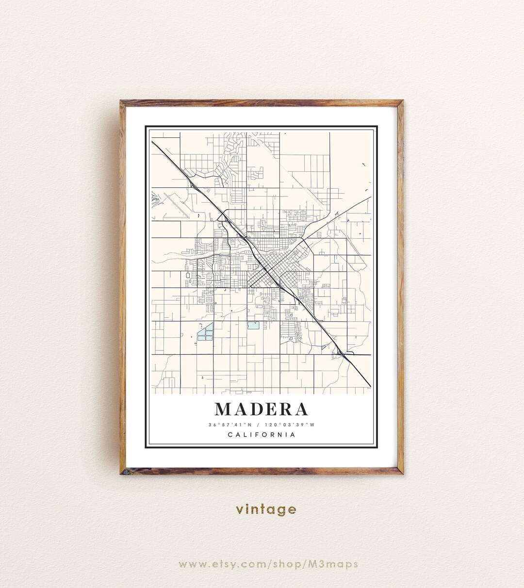 Madera California Map, Madera CA Map, Madera City Map, Madera Print