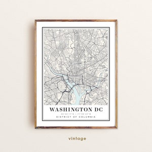 Carte du district de Washington, carte de Washington DC, plan de la ville de Washington DC, affiche imprimée de Washington DC, carte artistique de Washington DC