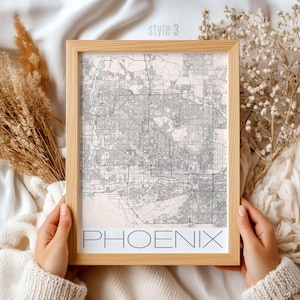 Art mural carte de Phoenix, impression ville moderne, décoration d'intérieur de l'Arizona, cadeau pour les voyageurs et les amateurs de cartes, affiche urbaine détaillée, cadeau de pendaison de crémaillère