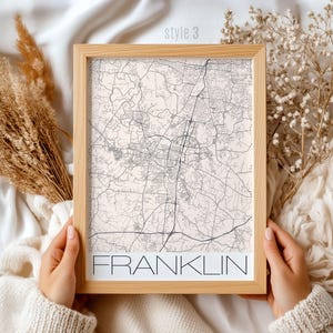 Franklin Tennessee Map Wall Art - Vintage City Map Print, Rustic Home Decor, Nashville Area Gift, Unframed Travel Poster