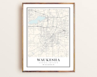 Waukesha Wisconsin Map Art Print: Custom City Map