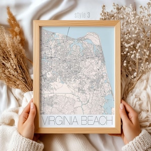 Virginia Beach Map Geschenk - Küstenwandkunst, nautisches Wohndekor, einzigartiger Küstenstadtdruck, Urlaubsandenken, Strandhausdekoration