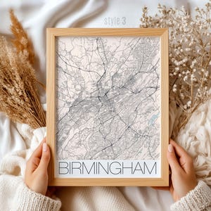 Cadeau carte de Birmingham en Alabama | Impression d'art unique de plan de ville | Décoration murale personnalisée Birmingham | Souvenir parfait de l'Alabama et cadeau pour la maison