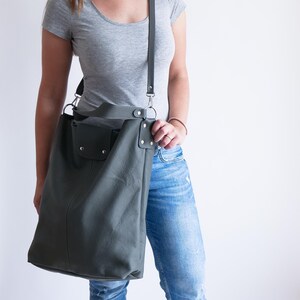 Bolso SHOPPER GRANDE Gris - Shopper Grande de Piel - Bolso Tote Gris - Shopper de Piel - Monedero XXL de Piel - Bolso de Piel para Todos los Días
